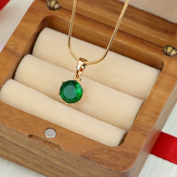 "Vibrant Green Round Pendant in Gold Plating for Elegant Everyday Wear, XPPT1675 - Picture 6 of 13